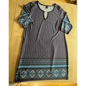 Wrapper Brand Dress 2X Blue‎ Geo Print Short Sleeve Shift Tunic